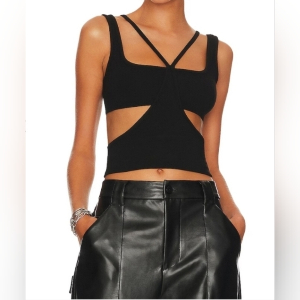 WeWoreWhat Black Rayon Jersey Cut Out Tank Top